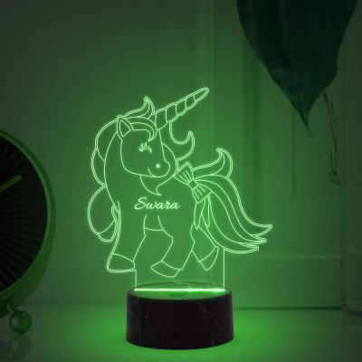 3D Illusion Unicorn Horse  Night Lamp with Warm White Light Customized with Name Gifts for Kids ,Bedroom Decoration